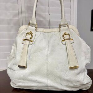 Steven by Steve Madden White Leather Satchel Snake Print Lining